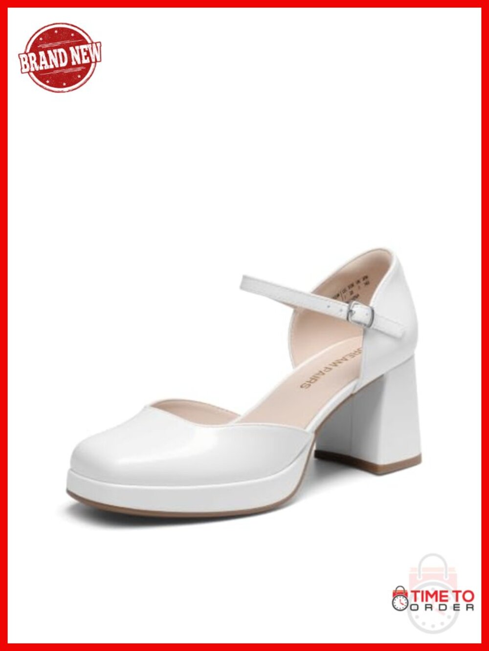 Women's Platform Chunky Heels Square Toe Ankle Strap Faux Leather Pumps